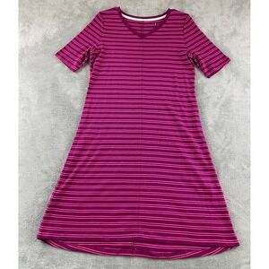 Isaac Mizrahi Live Essentials Womens Magenta Pink Striped V-Neck A-Line Dress M